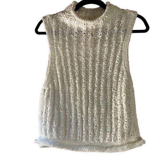 Anthropologie Moth Braided White Top Mock Neck Sleeveless Top Size Medium NWT - Picture 6 of 12